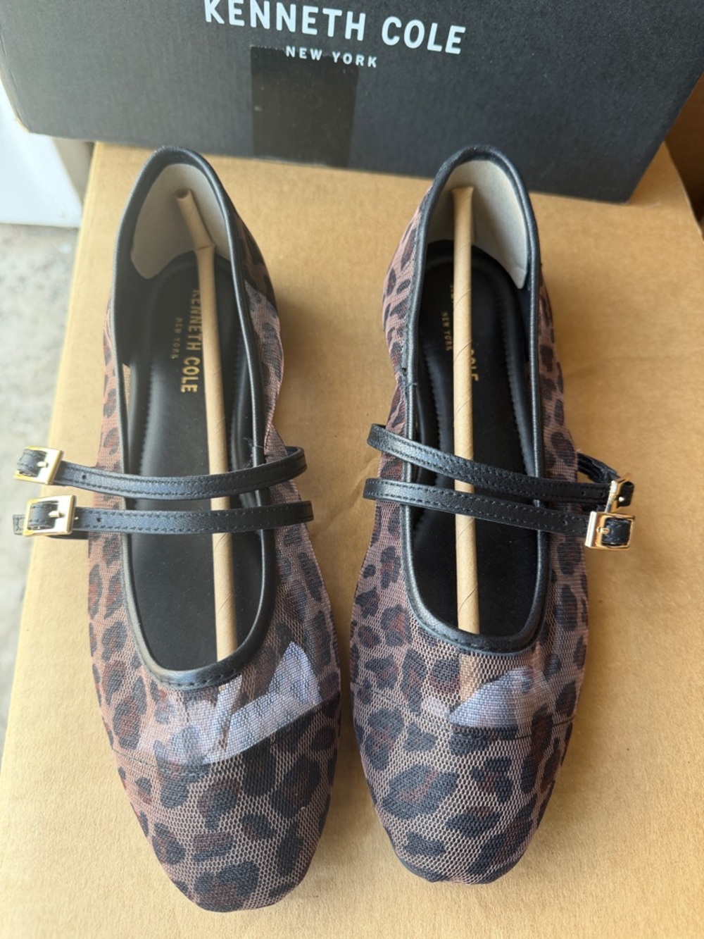 Kenneth Cole Brown and Black Leopard-Print Mary Jane Flats